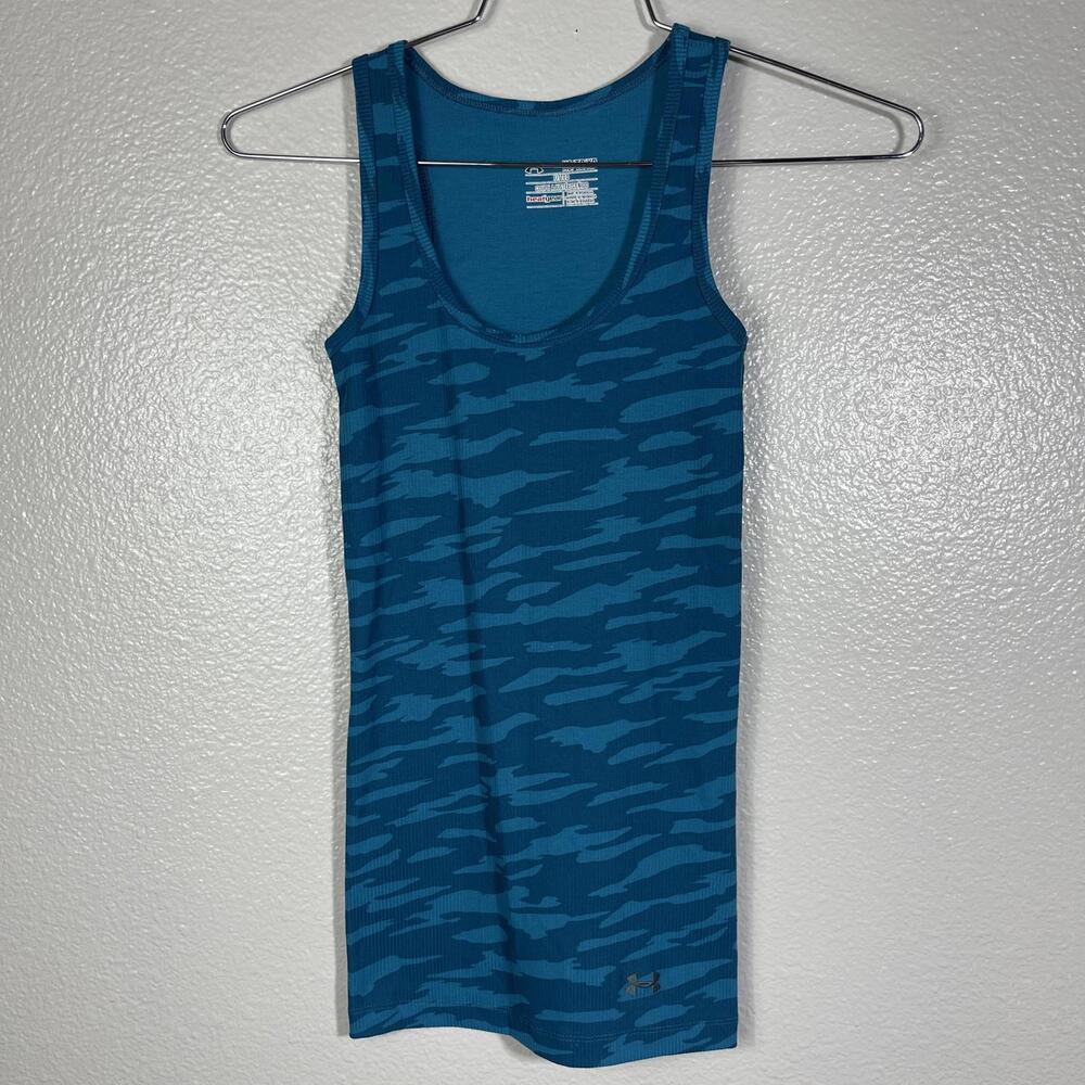 Under Armour HeatGear fitted blue camo tank top Size XS